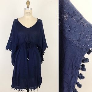 Ariat navy lace sleeve empire waist tassel dress